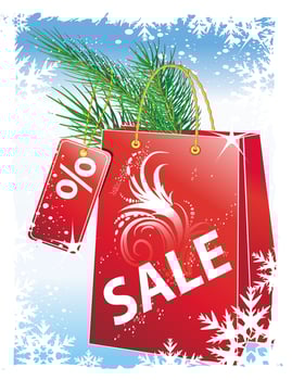 Christmas sale with a red shopping bag vector