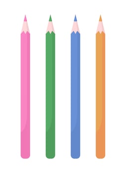 Crayons semi flat color vector objects set. Pencils for drawing. Editable elements. Full sized items on white. Simple cartoon style illustration collection for web graphic design and animation