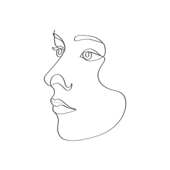 Continues one line art female face drawing vector