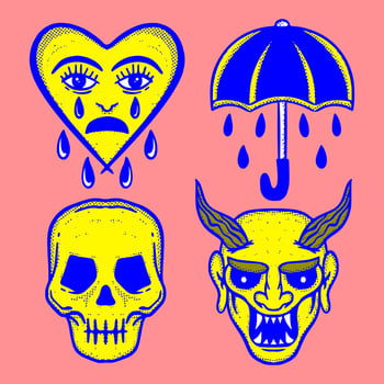 Collection set vintage Doodle Illustration hand drawn sketch colorful for tattoo, stickers, etc vector