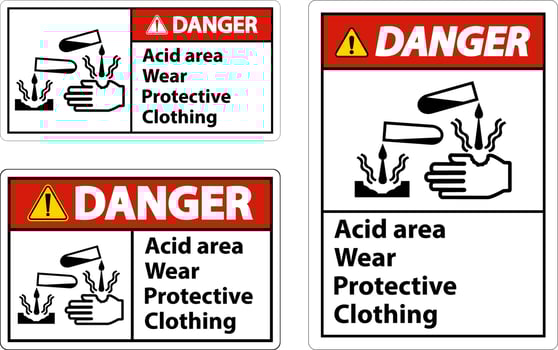 Danger Acid Area Wear Protective Clothing Sign vector