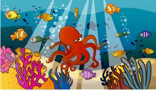 Seamless underwater landscape in cartoon style. Vector illustration
