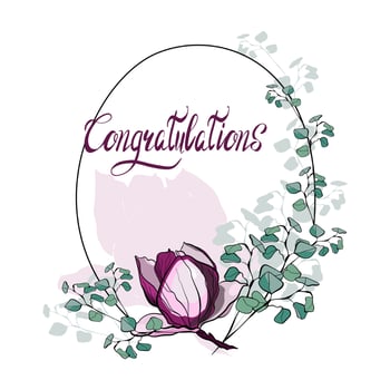 Congratulation card floral frame with magnolia and eucalyptus branches vector