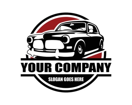 isolated black and white muscle car logo front view vector graphic illustration