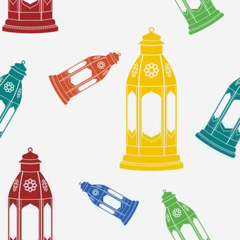 Editable Arab Lanterns Vector Illustration in Flat Monochrome Style With Various Colors as Seamless Pattern for Creating Background of Islamic Occasional Theme Such as Ramadan and Eid or Arab Culture