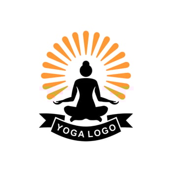 Yoga pose logo. Woman sitting in lotus pose, lotus position silhouette. vector