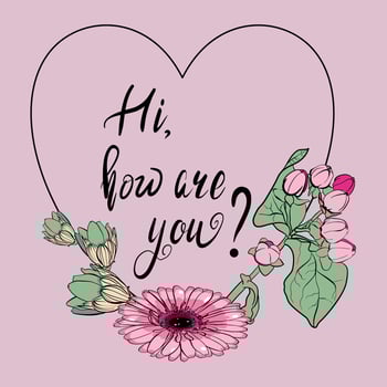 Greeting card with heart frame, floral decoration and lettering inside vector