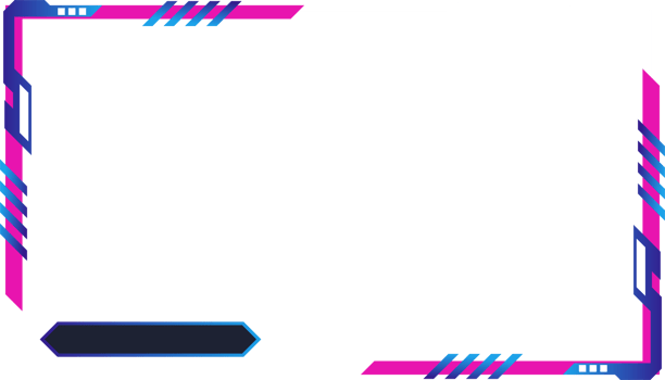 Simple futuristic gaming screen panel PNG with abstract shapes. Online game streaming overlay and user interface design with pink and blue colors. Metallic gaming overlay panel image.