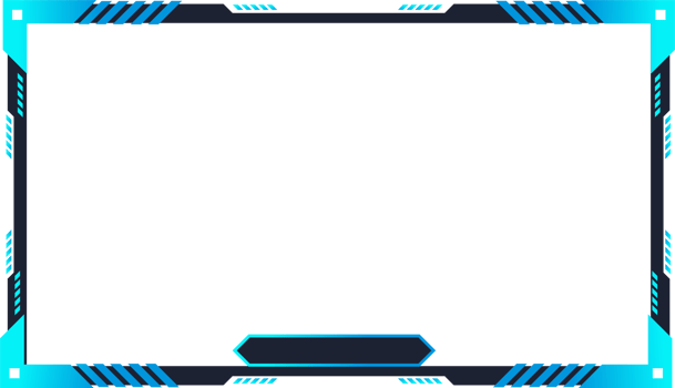 Futuristic live streaming overlay PNG with frosty blue color. Live gaming screen panel and broadcast frame design with abstract shapes. Streaming panel overlay template design for gamers.