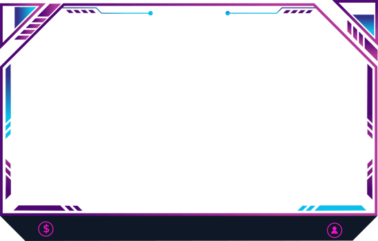 Digital online gaming overlay design with modern abstract shapes and transparent screen panels. Futuristic streaming overlay PNG for broadcast screens. Live gaming frame design with digital buttons.