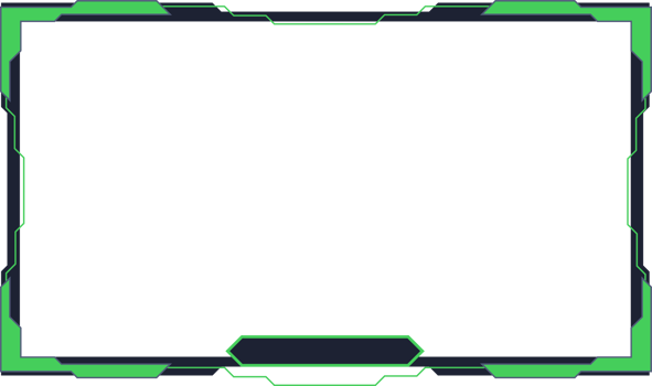 Green screen overlay image on a transparent background. Live gaming screen panel and frame design with light effect. Creative streaming overlay PNG with screen border for online gamers.