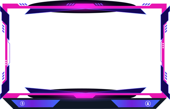 Online gaming screen panel and border image for gamers with colorful buttons. Live streaming overlay decoration with girly pink and blue color shades. Live broadcast elements PNG. png