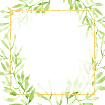 watercolor green leaves with golden glitter square frame background for banner png