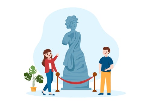 Contemporary Art Abstract Sculptures of Performance Standing in Exposition Hall or Museum on Flat Cartoon Hand Drawn Templates Illustration vector