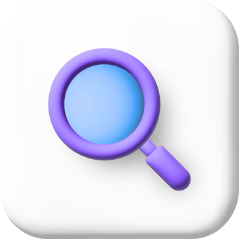 Magnifying glass. Discovery, research, search, analysis concept. 3d cartoon illustration. speech bubble with internet icon png