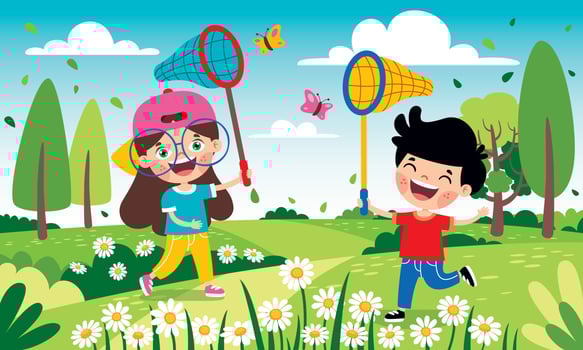 Spring Season With Cartoon Children vector