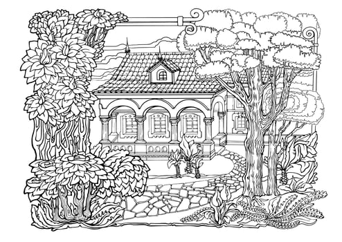 Romantic old town. Coloring Pages. Anti-stress colouring page. Vector. vector