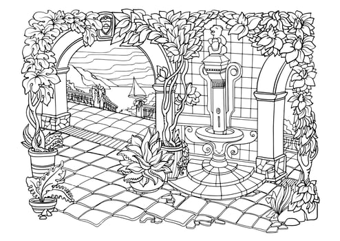 Romantic Secret Garden. Coloring Pages. Anti-stress colouring page. Vector. vector
