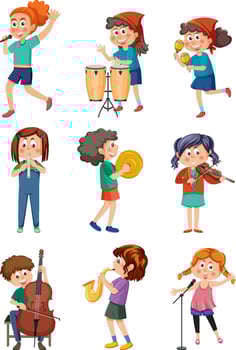 Set of different kids playing music vector