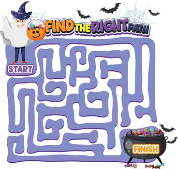 Maze game template in Halloween theme for kids vector