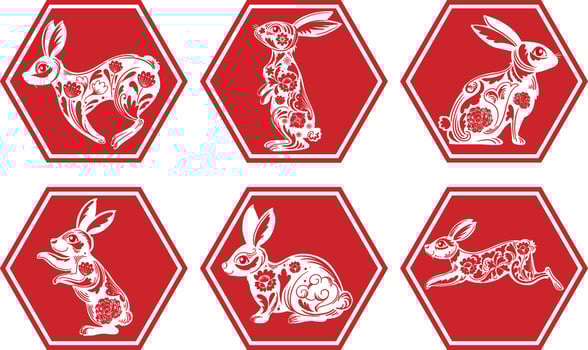 Set of Chinese Lunar New Year Rabbit symbol 2023 vector