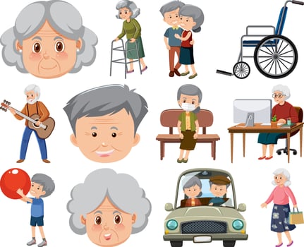 Collection of elderly people icons vector