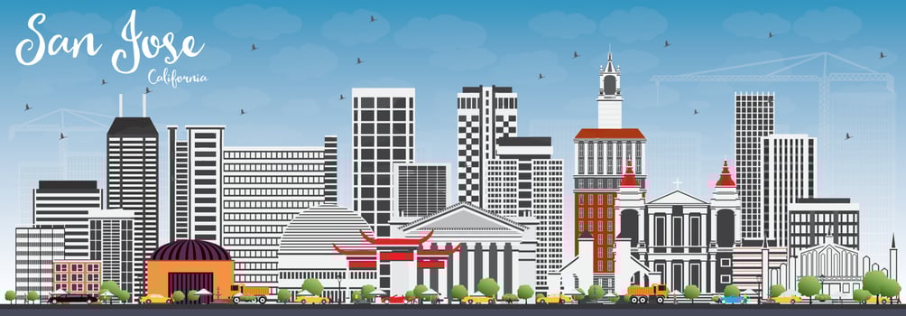 San Jose California Skyline with Gray Buildings and Blue Sky. vector