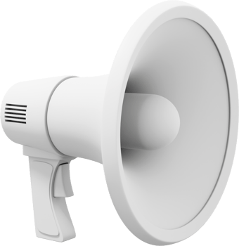 Megaphone realistic white. PNG icon on a transparent background. 3D rendering.