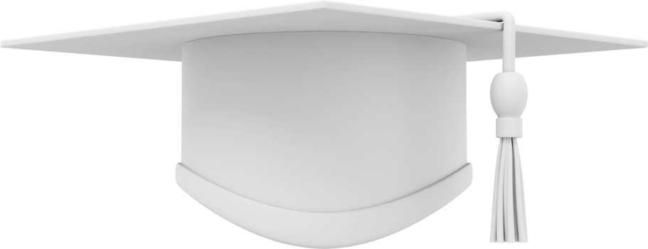 Graduate cap. Mortar board for a student at a university, school, college. 3D rendering. White PNG icon on transparent background.