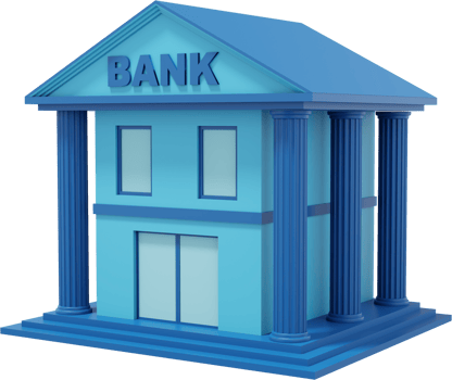 Bank office building is blue. PNG icon on transparent background. 3D rendering.