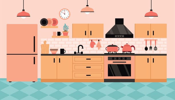Flat Interior Design Of A Kitchen vector