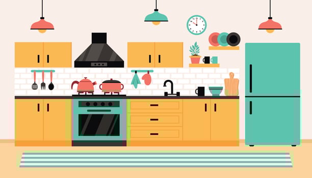 Flat Interior Design Of A Kitchen vector