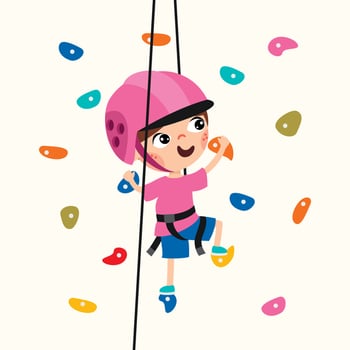 Cartoon Kid Climbing Rock Wall vector