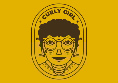 Vintage art illustration of a curly girl face wearing big round glasses vector
