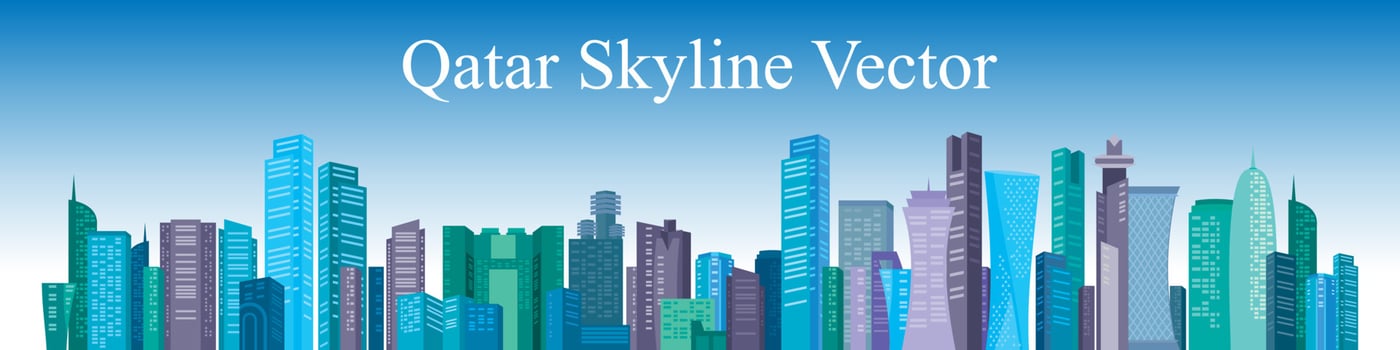 Qatar City buildings skyline of metropolitan area, Doha Modern City Skyscrapers Skyline Silhouette travel concept vector