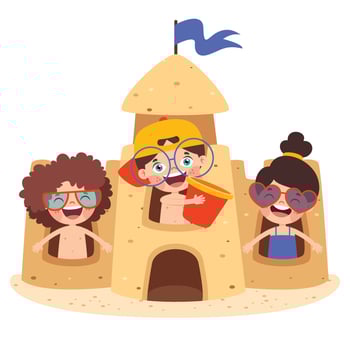 Kids Playing With Sand Castle vector