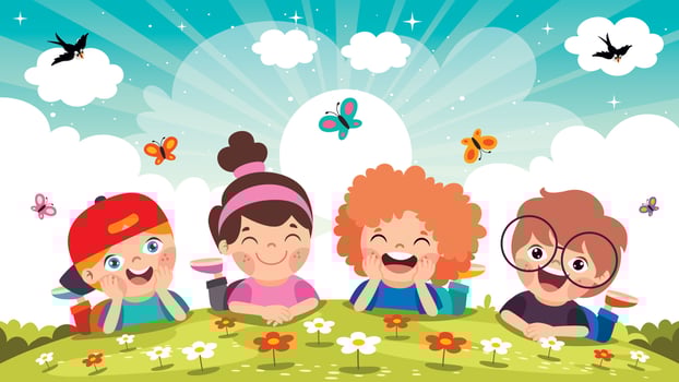 Cartoon Children Lying On Grass vector