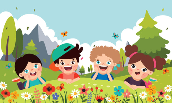 Cartoon Children Lying On Grass vector
