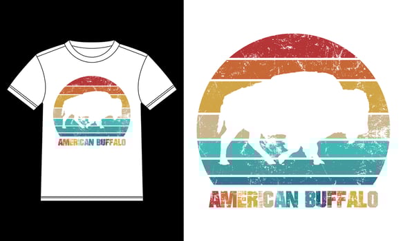American bison sunset Vintage T-shirt vector