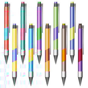 Set of multi-colored pens on a white background vector