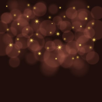 Colorful background with bokeh lights, stars and lens flare. Vector illustration.