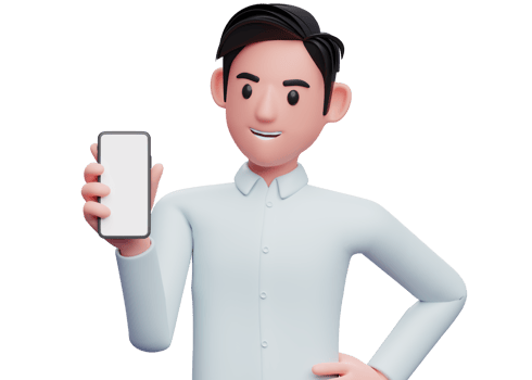 portrait of a businessman holding and looking phone with left hand on waist, 3d illustration of businessman holding phone png