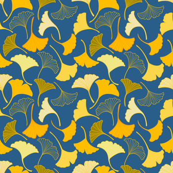 Vector seamless pattern with yellow and green ginkgo leaves falling, illustration abstract autumn leaf drawing on blue background for fashion fabric textiles printing, wallpaper and paper wrapping