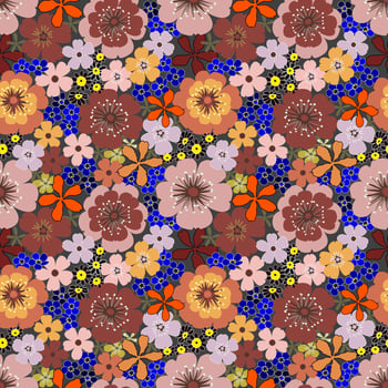 Vector seamless pattern with brown petal Anemone spring flower blossom, illustration abstract flora drawing on blue background for fashion fabric textiles printing, wallpaper and paper wrapping