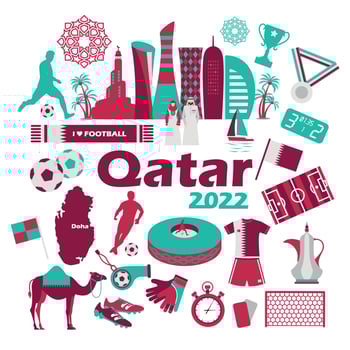 Football championship Qatar Doha 2022, icon set in color national flag. Middle eastern football. vector