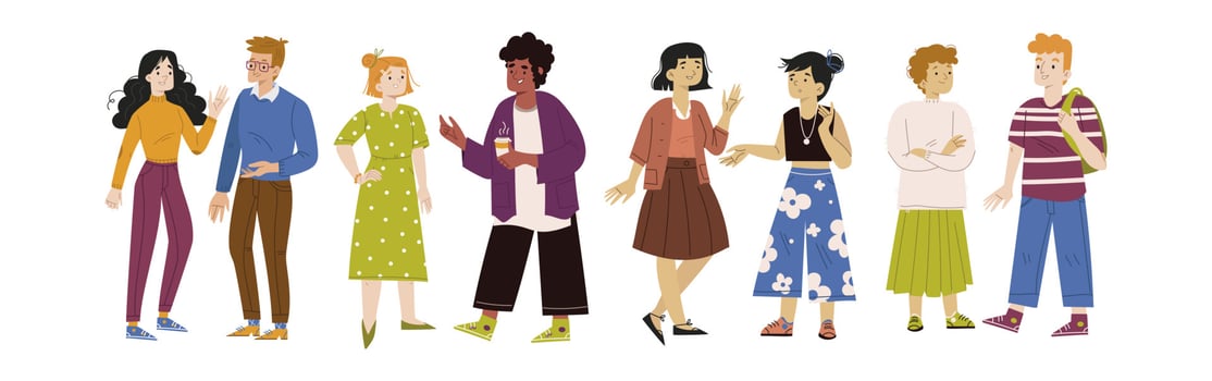 People talk, group of diverse characters speak vector