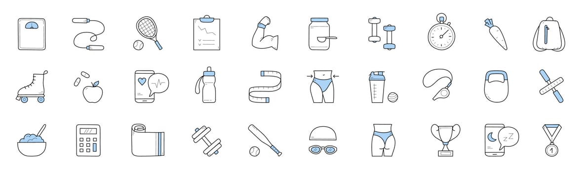 Sport exercises and healthy lifestyle icons vector