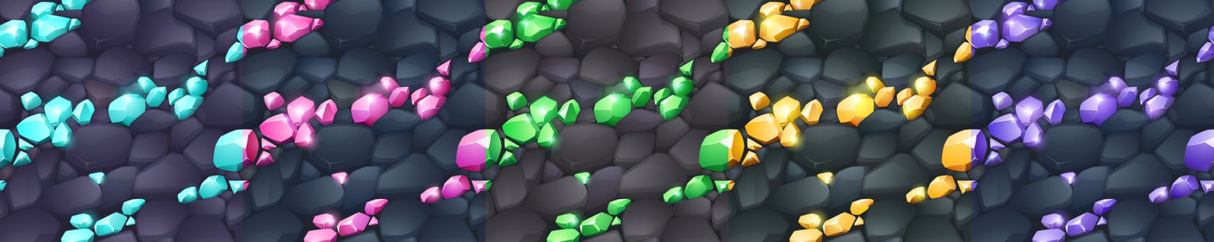 Magic crystals textures, seamless backgrounds vector