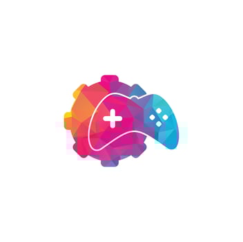 Game with Gear logo template vector. Joystick design Icon. GEAR GAME logo vector