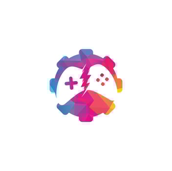 Game with Gear logo template vector. Joystick design Icon. GEAR GAME logo vector